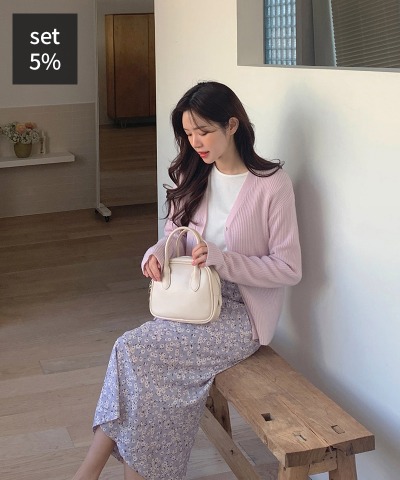 미쯔 골지 가디건(울50%) + 앤즈 골지 티셔츠 + 허밍 잔꽃 스커트 여성의류쇼핑몰 달트
